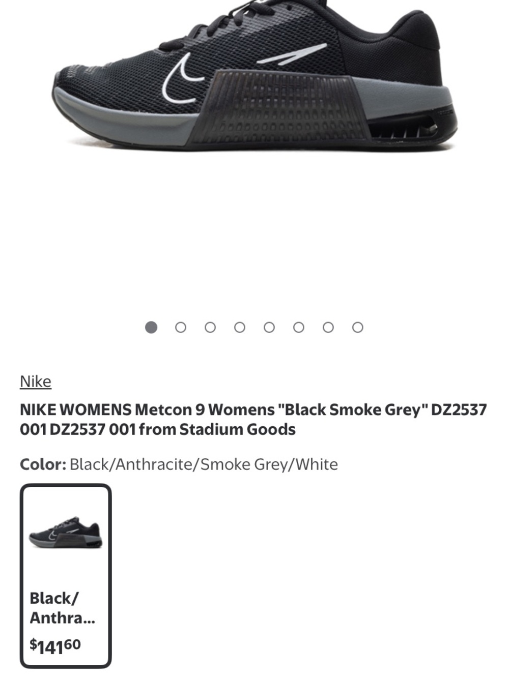 Nike Women's Metcon 9 Training Shoe - Black & Smoke Grey with White Swoosh